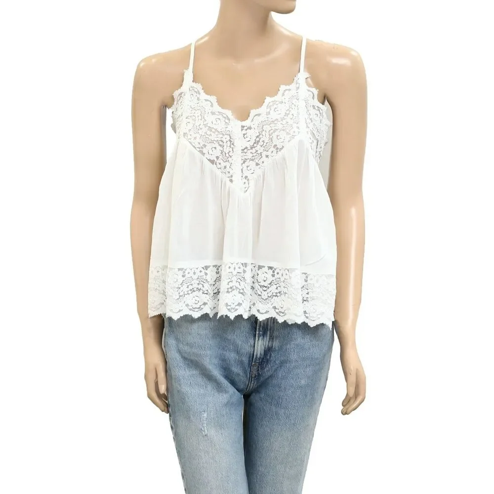 Intimately Free People Fiona Cami Blouse Top Tank Sleeveless Lace Slip L 288379